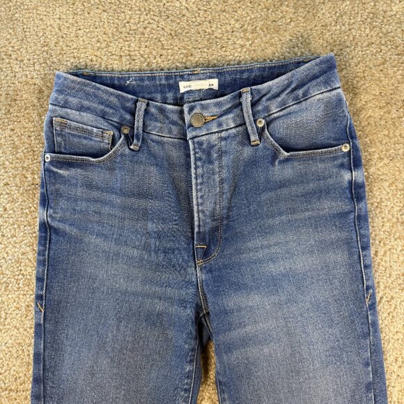 Good American Good Legs Flare Jeans Size 0/25 Twisted Slit Indigo Highwaist F436 - Picture 2 of 13